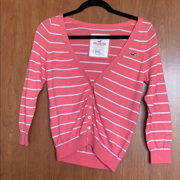 Hollister Coral Button up Cardigan Sz L - Picture 1 of 4